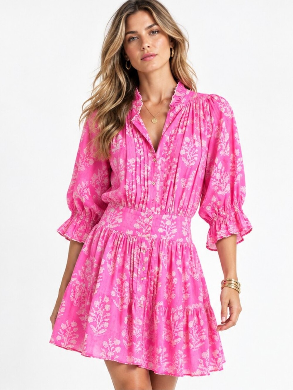 Juliet Dunn London Dress Pink Mini Floral Block Print